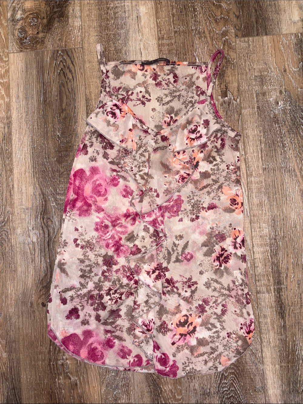 Smart Set Floral Ruffle Spaghetti Strap Tank in Pink and Peach